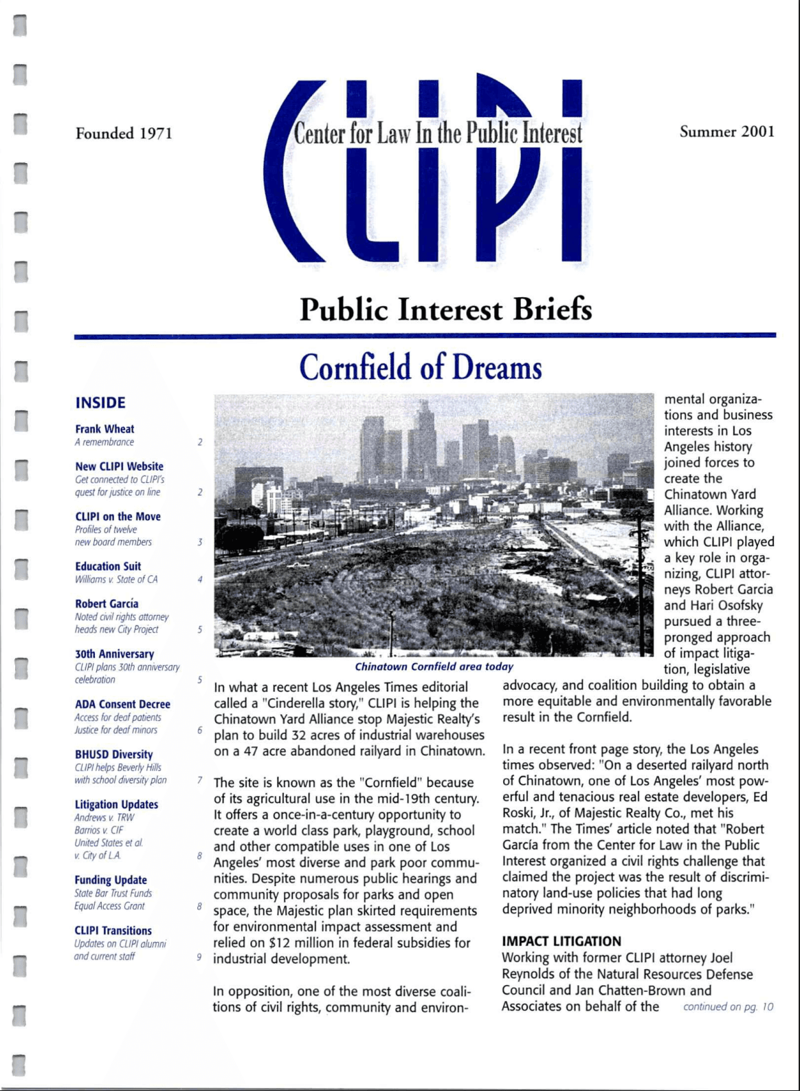 Cover of Center for Law In The Public Interest's Quarterly Report, Summer 2001 Edition Public Interest Briefs