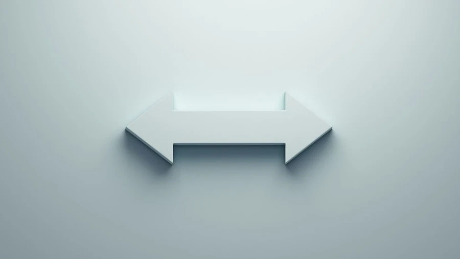 An arrow on a light background showing into both directions.