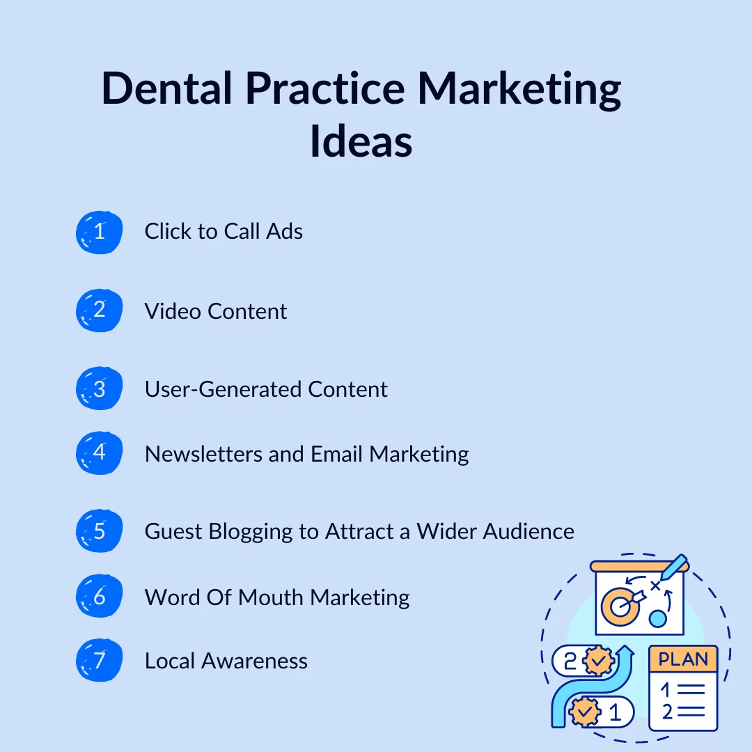 An infographic listing dental practice marketing ideas