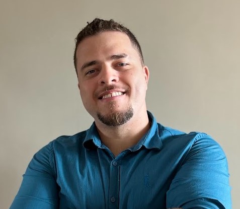 persona portrait image man with orange background and person's image on top