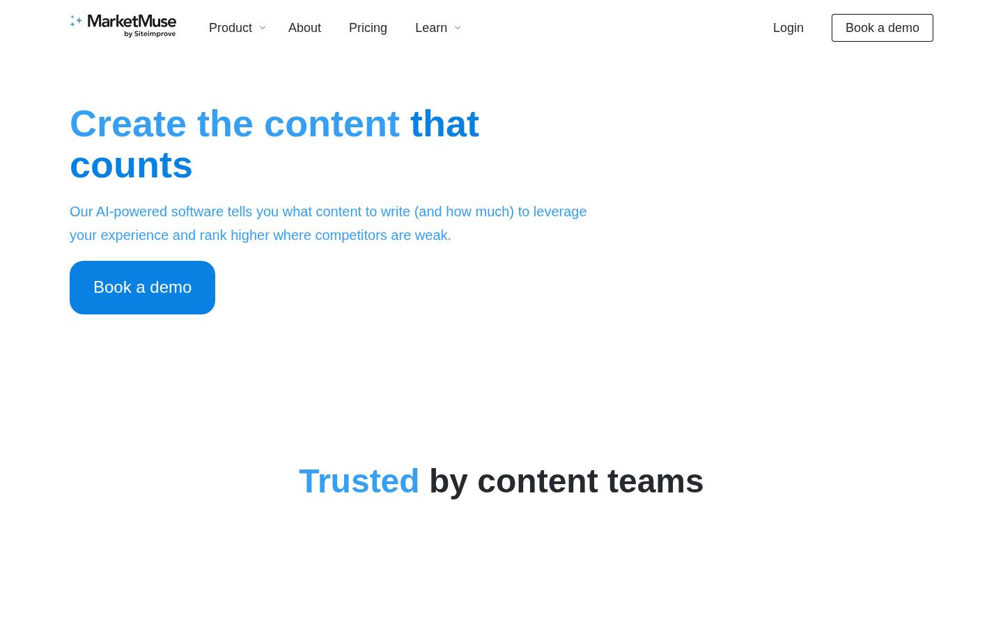 MarketMuse public homepage describing topic and content planning