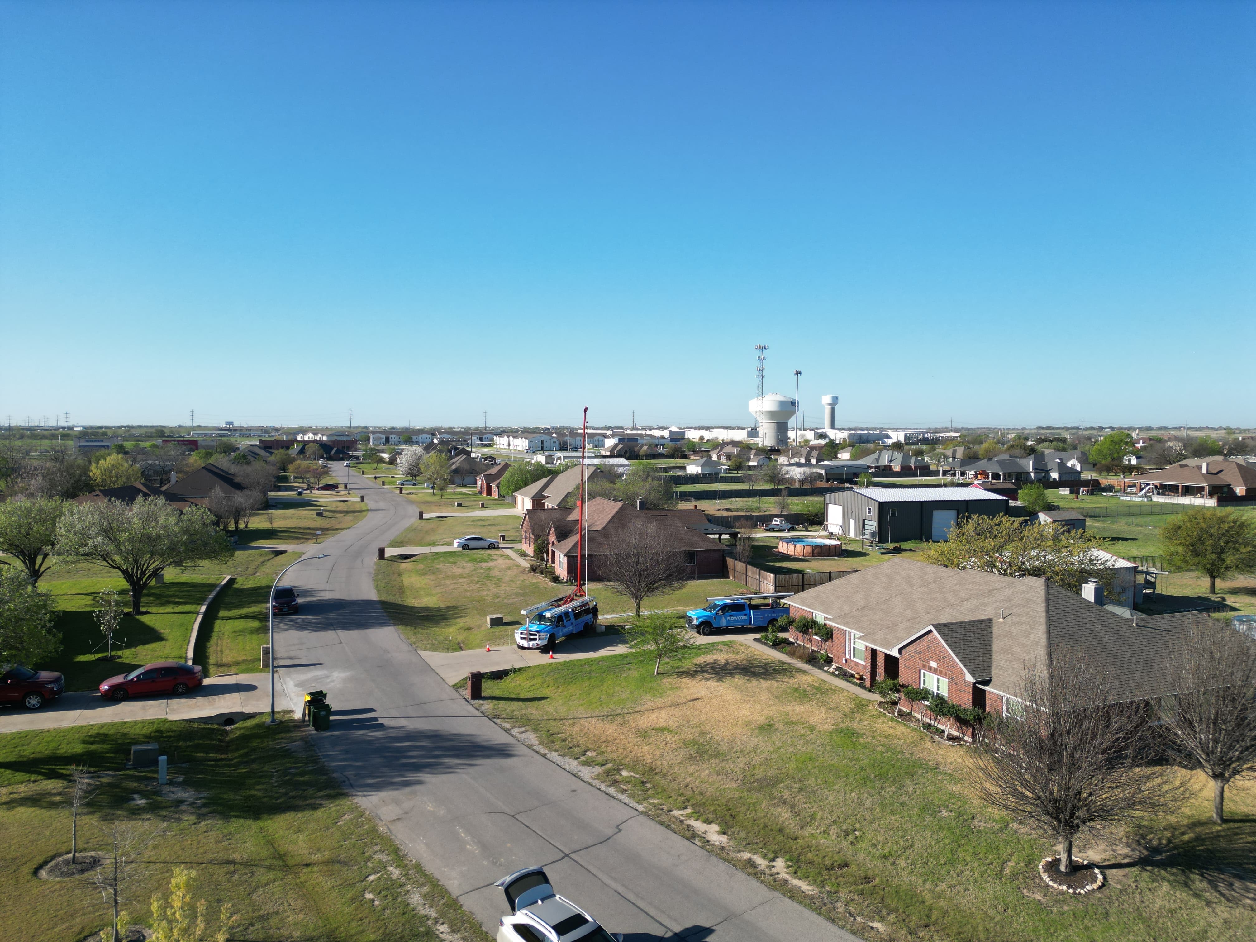 Flowcore Water service truck on a well repair call in Dallas, TX
