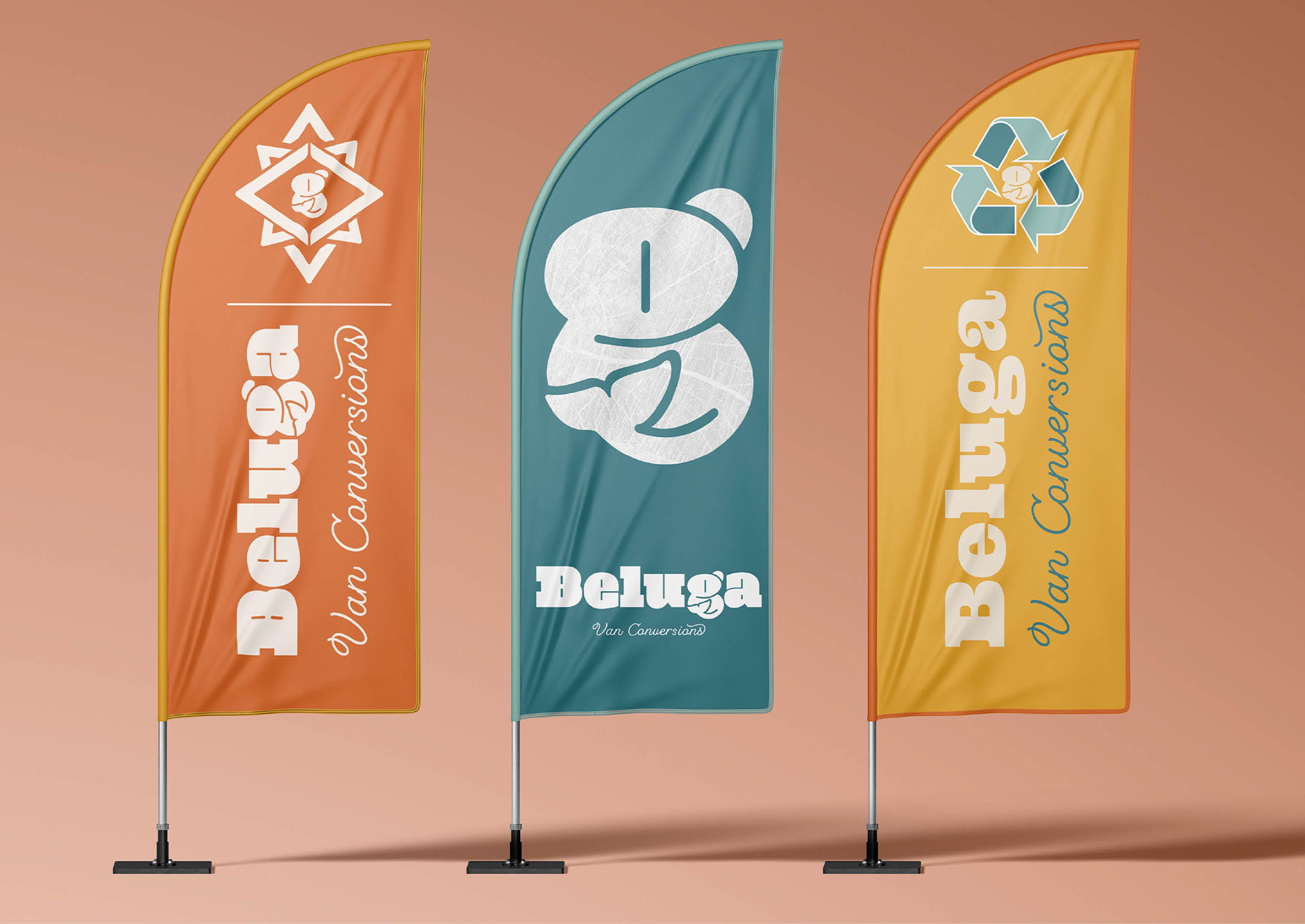 Three Beluga Van Feather flags 