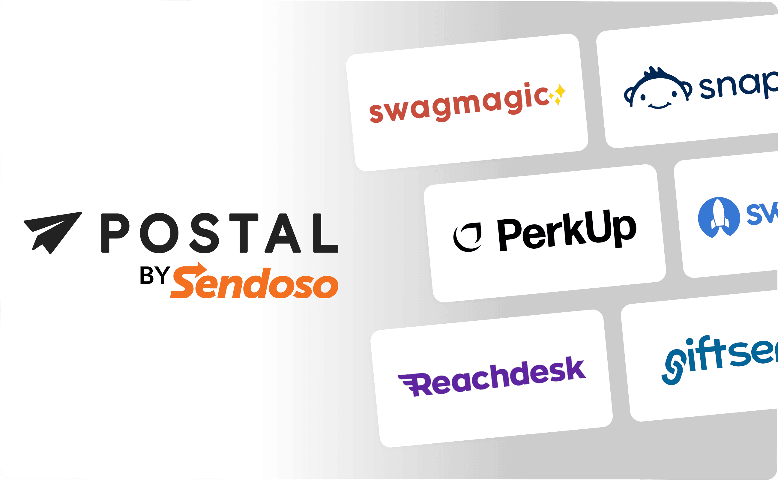 Logo of Postal and its alternatives: SwagMagic, Snappy, PerkUp, SwagUp, Reachdesk, and Giftsenda.