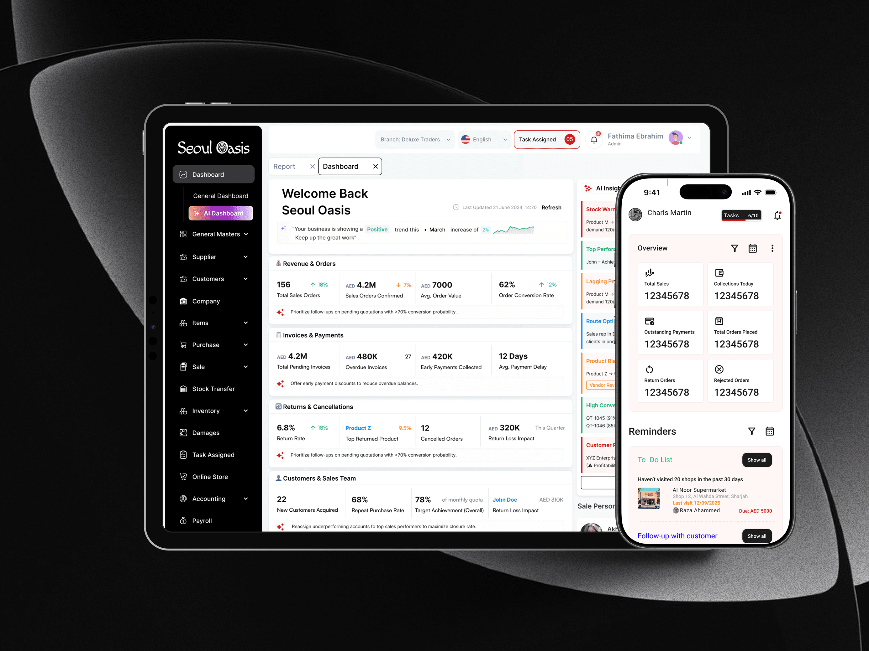 AI suggesting actions like "Optimize onboarding flow" and "Raise pricing tier" based on user data.