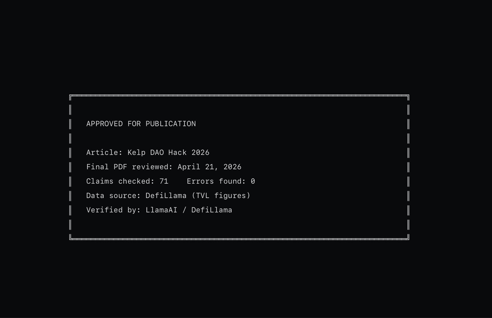 Article ASCII review made by defillama ai on the numbers and narrative | Source Defillama 21 April 2026