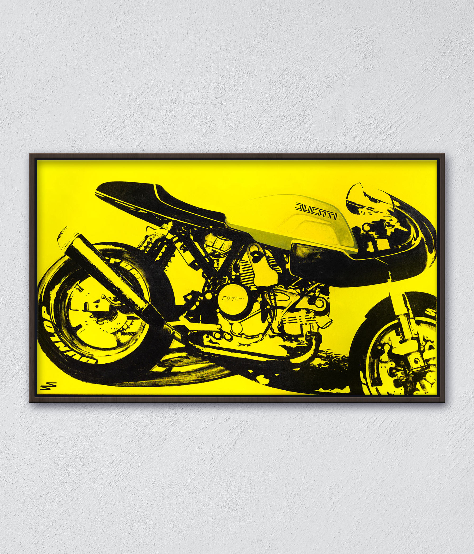 Abstract depiction of a Ducati motorcycle in motion