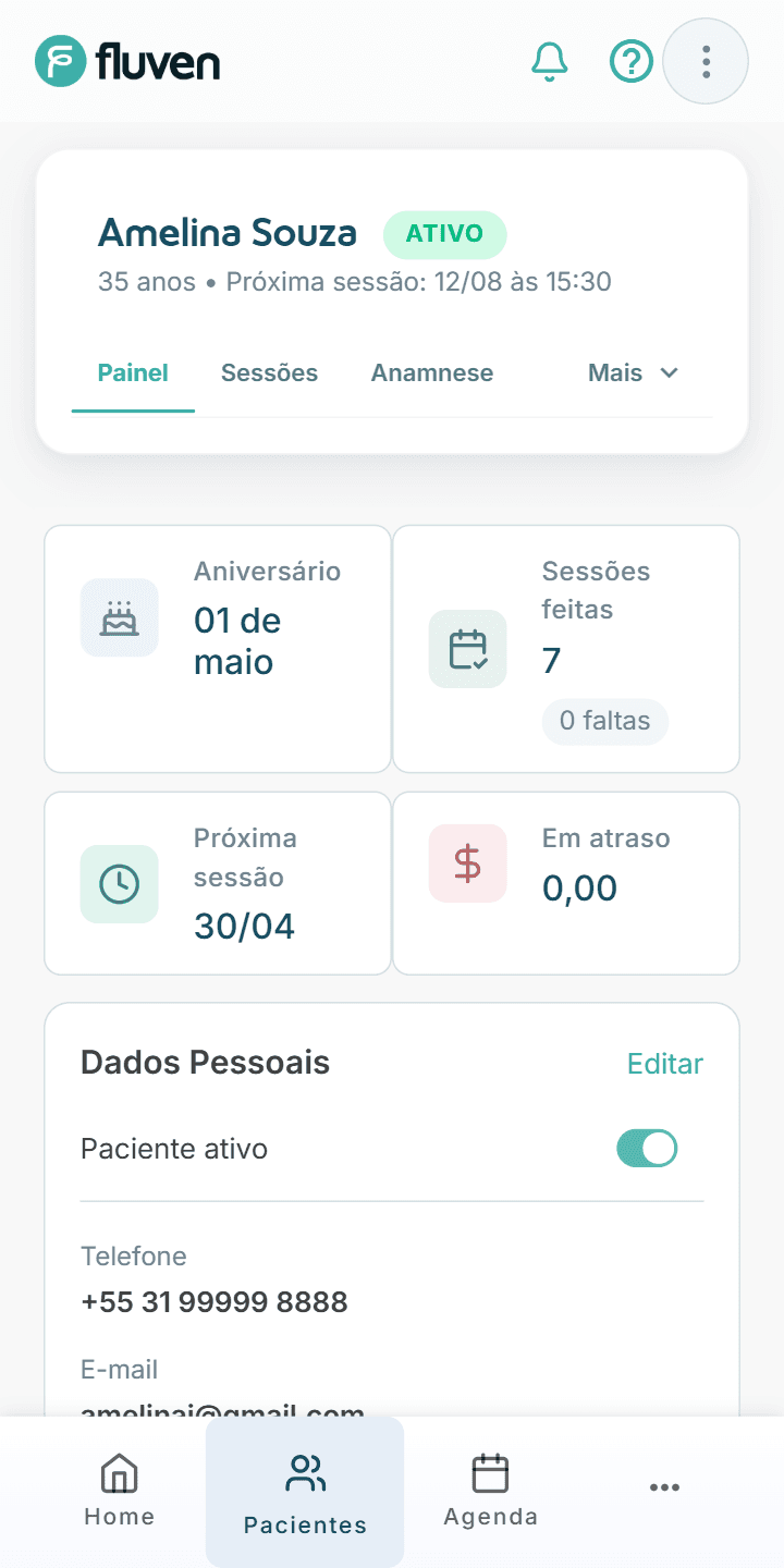 Tela do sistema Fluven, antigo Psicoflow