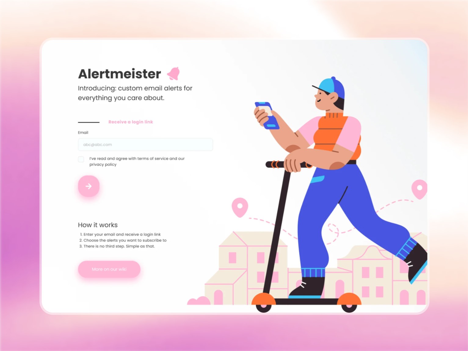 Screenshot of Alermeister login page