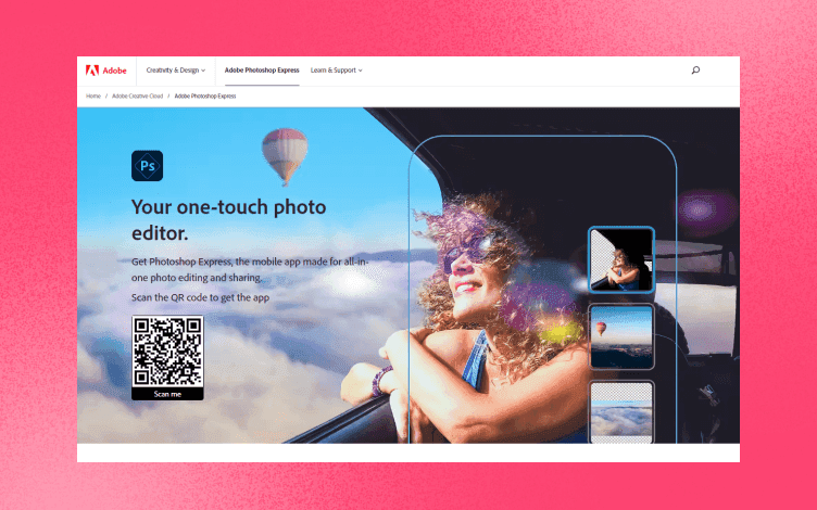 Adobe Express Photoshop homepage