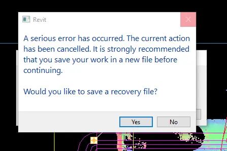 Revit - A serious error has occurred, Save a Recovery File, image