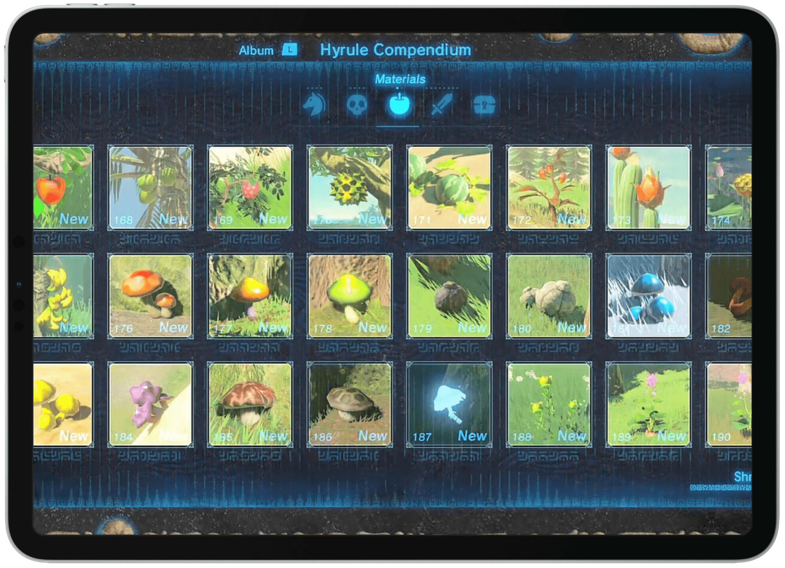 mockup screen showing "Hyrule Compendium" page from Breath of the Wild