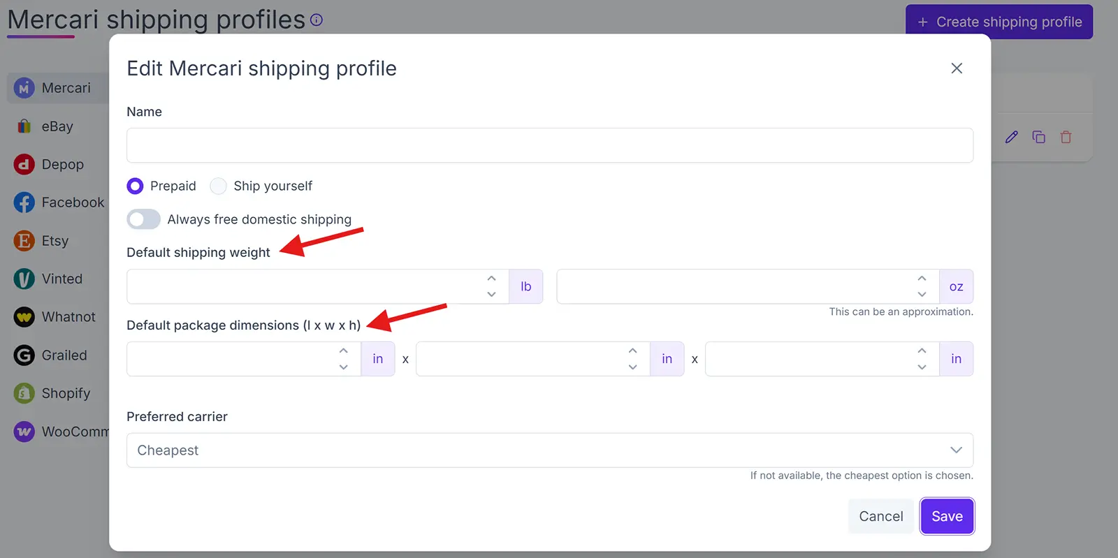 Crosslist Shipping Profiles