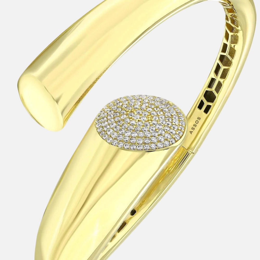 Assos Pırlanta 14 Ayar Altın Tasarım Kelepçe Modern Bilezik Modeli