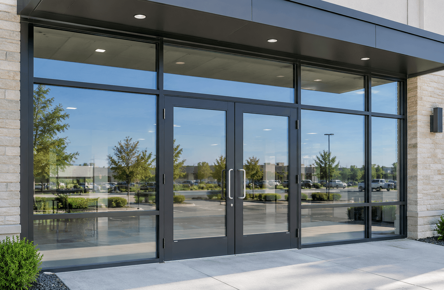 Aluminum entrance installation in Cedar Rapids by Legacy Glass