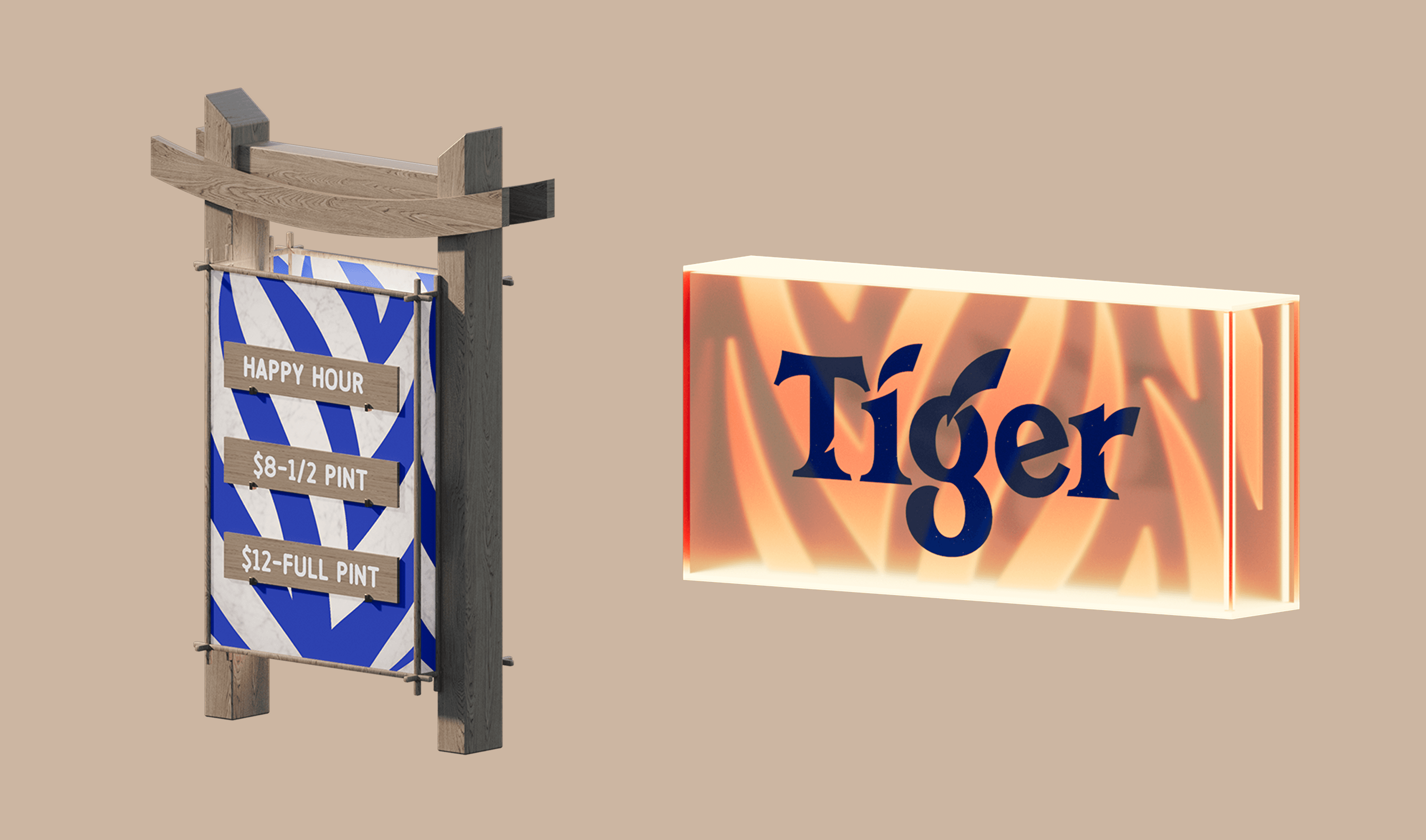 Decorative entrance area and signage design for Tiger’s offline event, created by our team