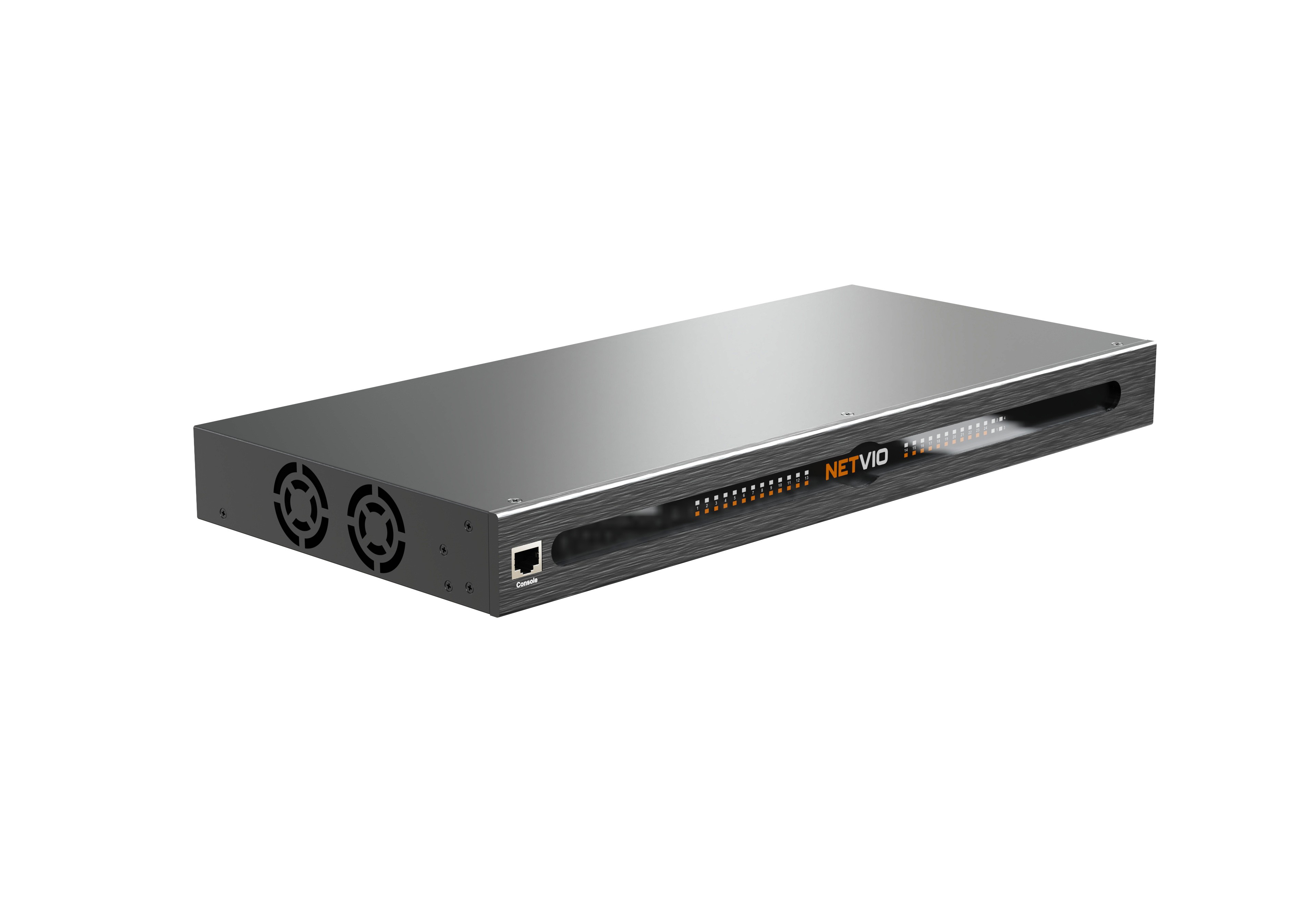 NETVIO rackmount device with LED indicators and console port
