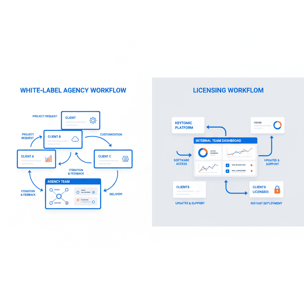 White-label versus licensing workflow comparison for an AI SEO agent