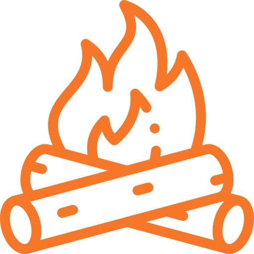 Icône d’un feu de camp, illustrant l’accès à des espaces extérieurs partagés comme le rond de feu.