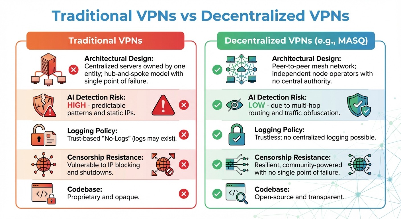 Traditional vs Decentralized VPNs: Key Differences in Privacy and Censorship Resistance