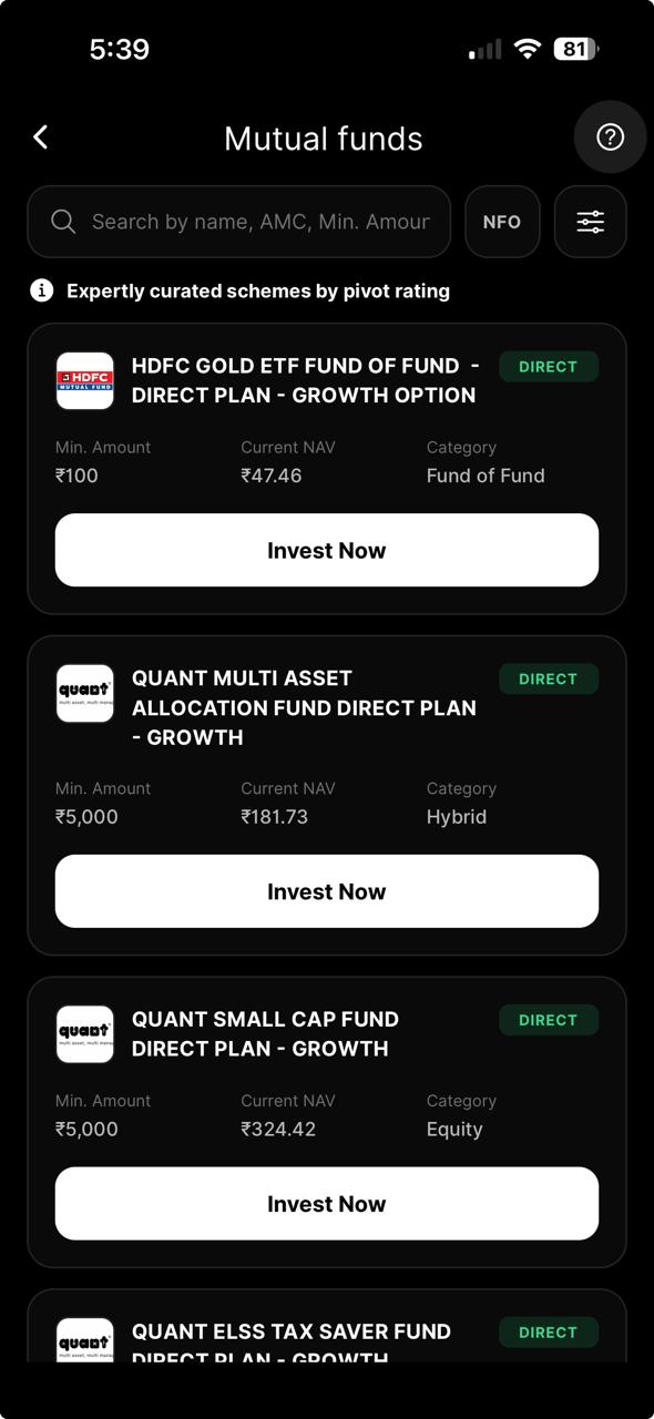 Pivot Money Assets page