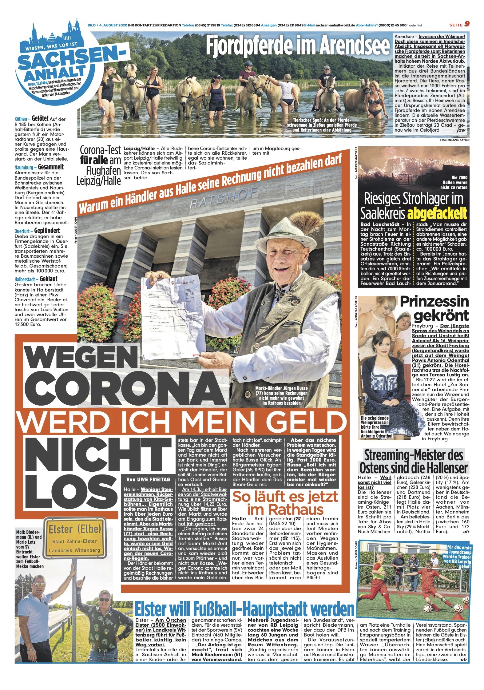 Zeitungsseite aus dem Sachsen-Anhalter Lokalteil 2020