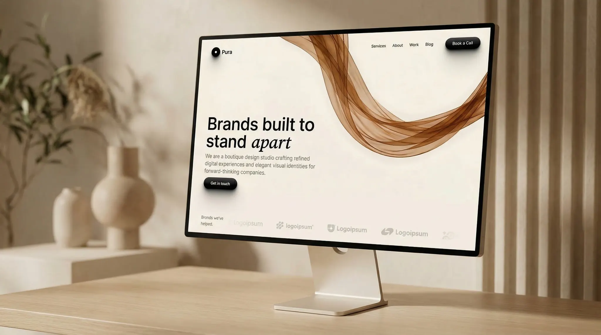 Preview of the Pura Framer template homepage for a creative branding and design studio.