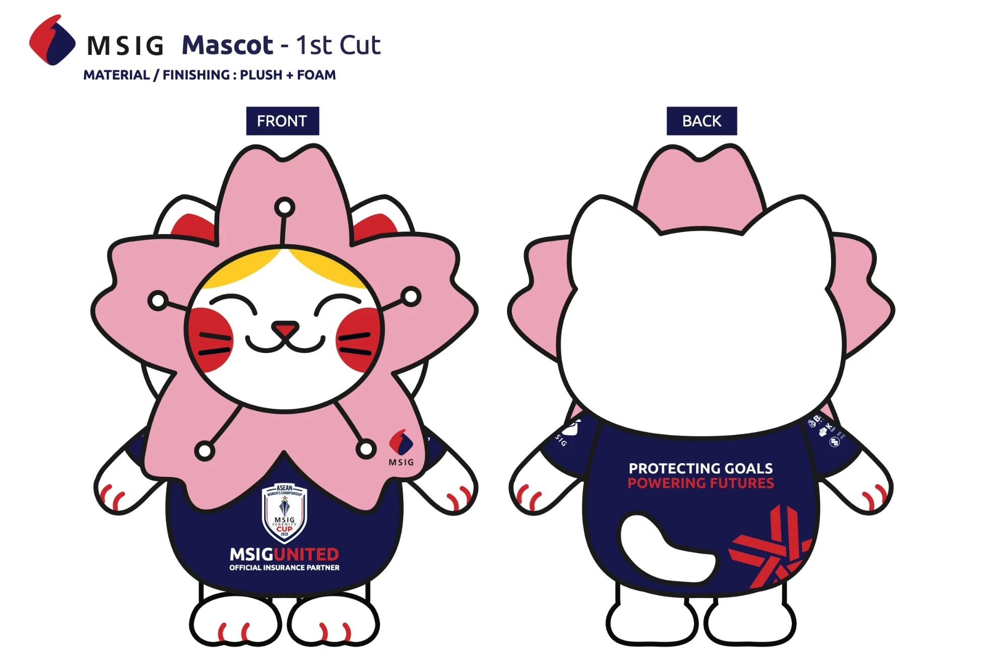 MSIG's flat vector artwork of Mamori-chan, front and back