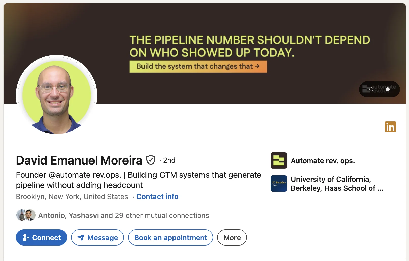 LinkedIn profile: David Emanuel Moreira, co-founder of Automate RevOps
