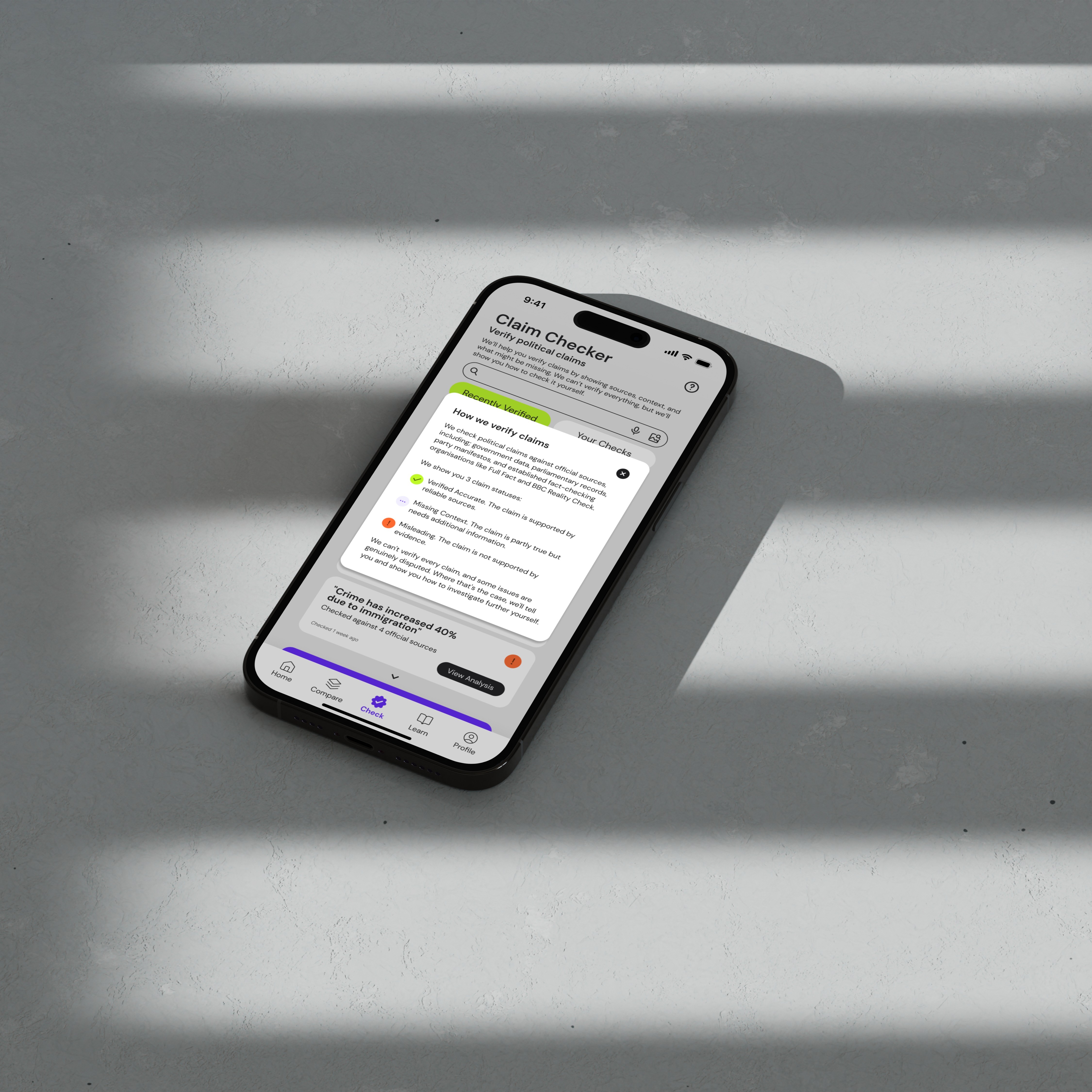 Claim checker screen.