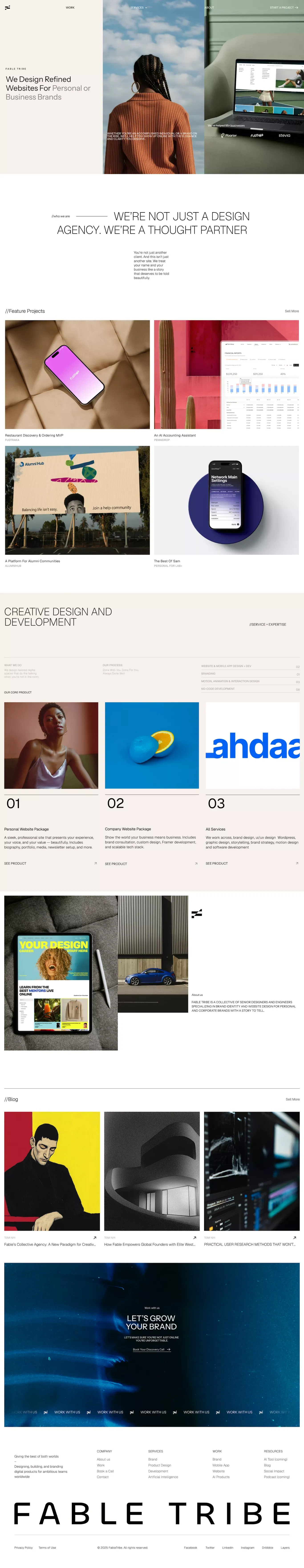 Fable Tribe - A fullâservice digital p portfolio page screenshot showcasing Design and Tech design