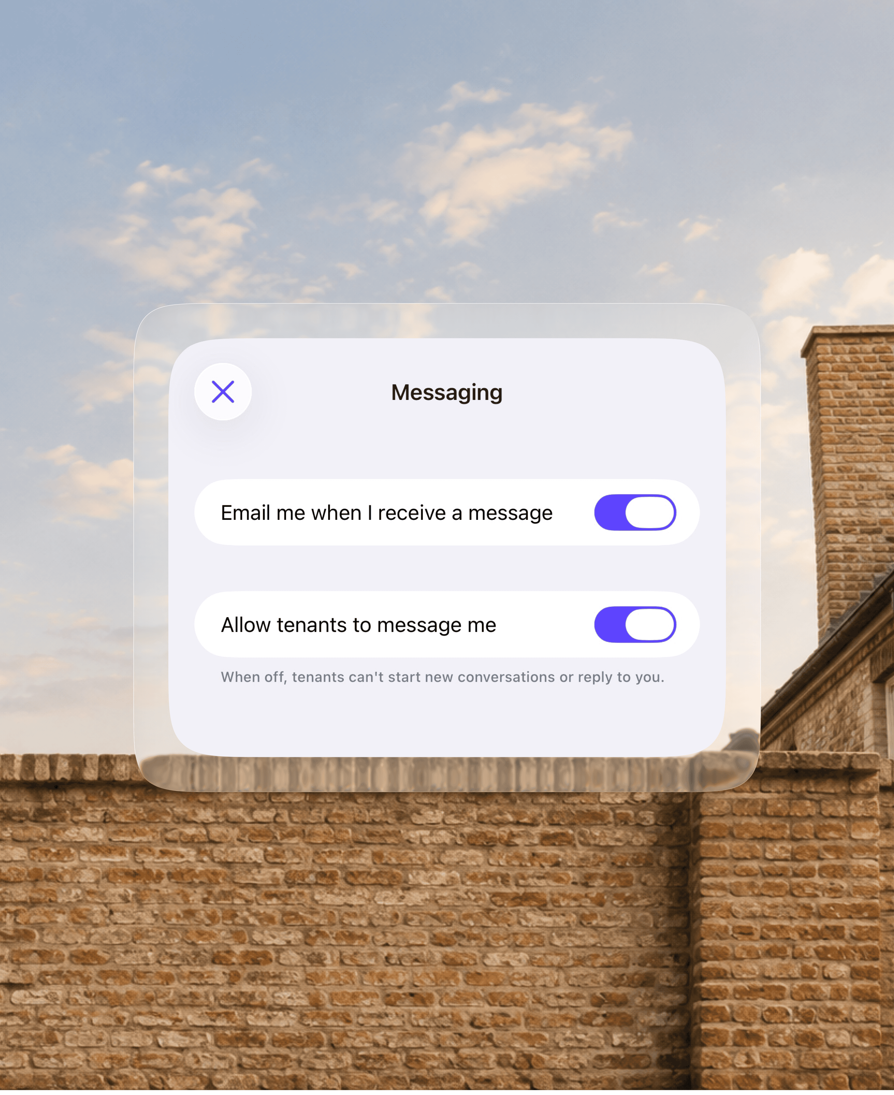 Messaging settings in August letting a landlord allow or block tenant messages
