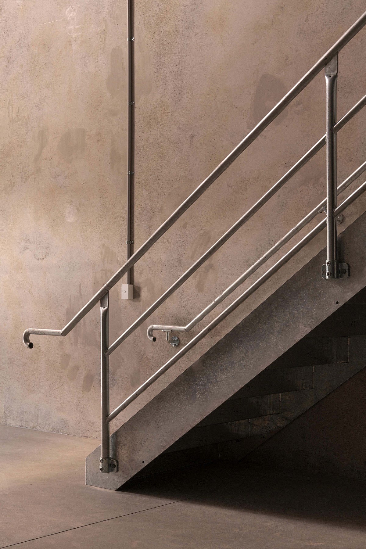 Interior staircase detail of a RedSheds storage facility. 