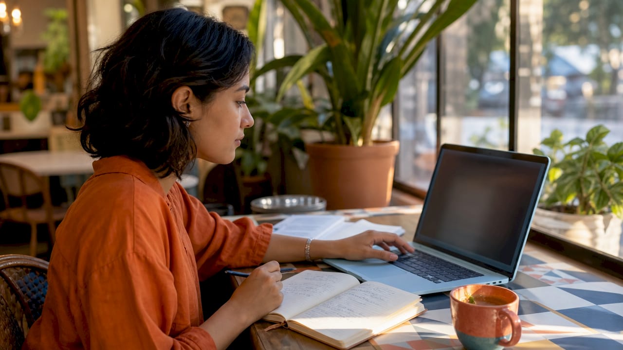 Hands typing on laptop using translation management software