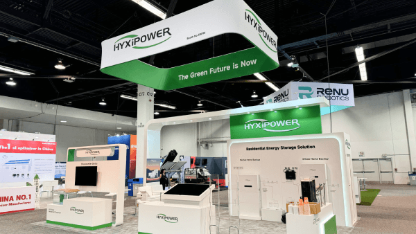 RE+ Southeast booth type image showing solar product display, branded wall surfaces, and clear buyer-facing presentation