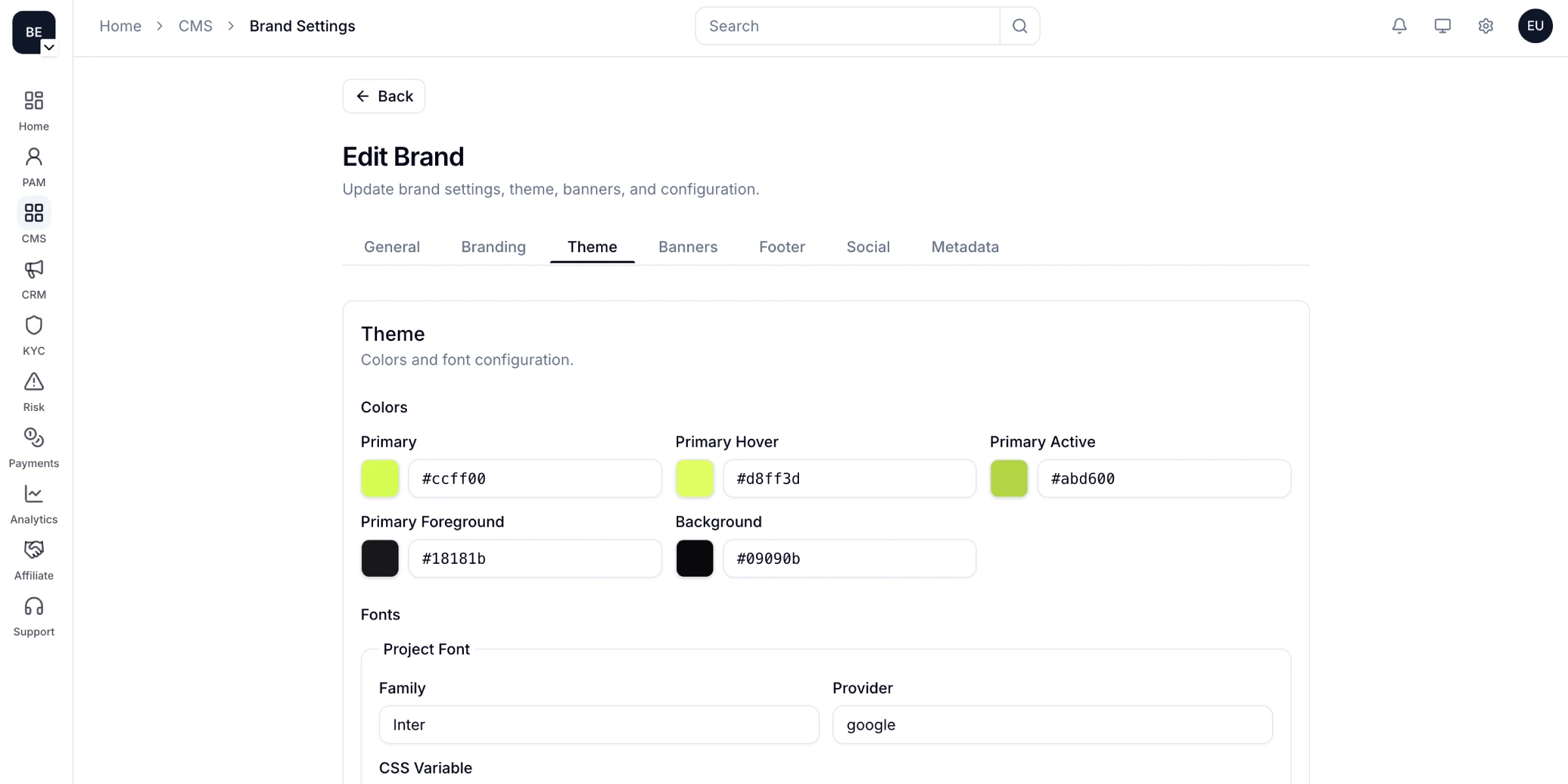 iGaming Platform - brand customization