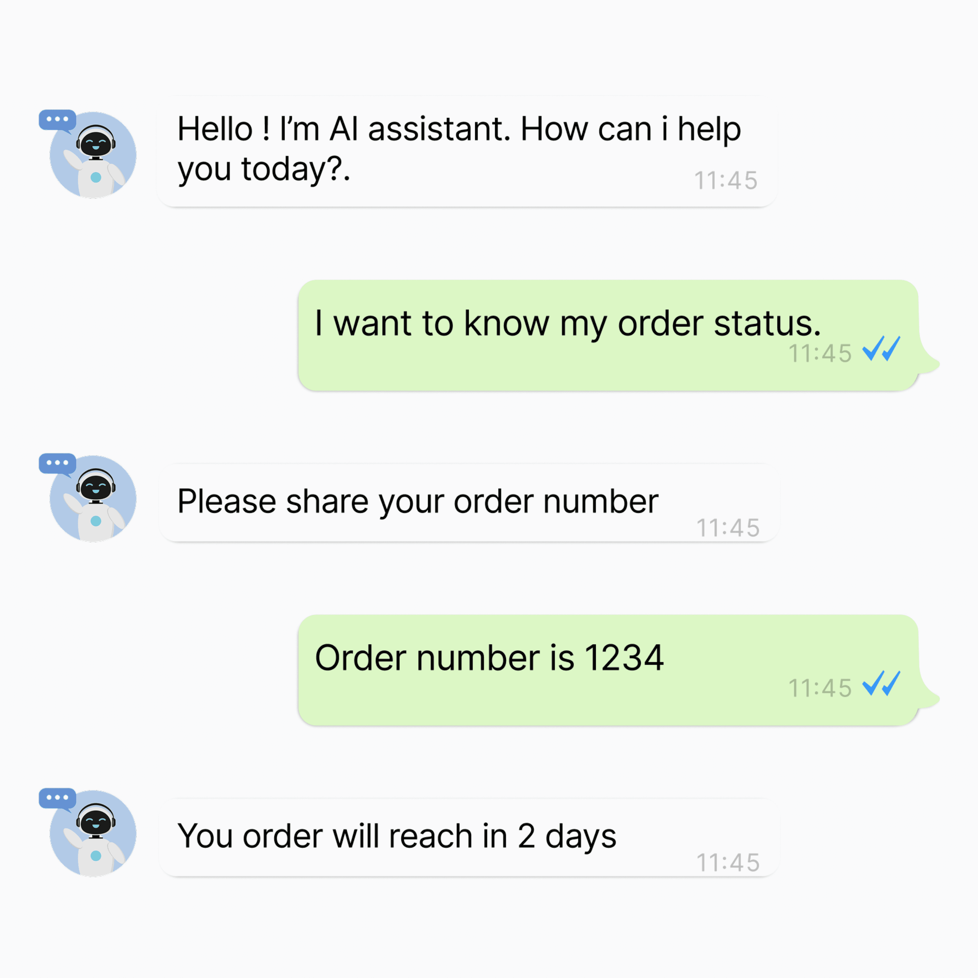 WhatsApp AI agent example showing automated order status check