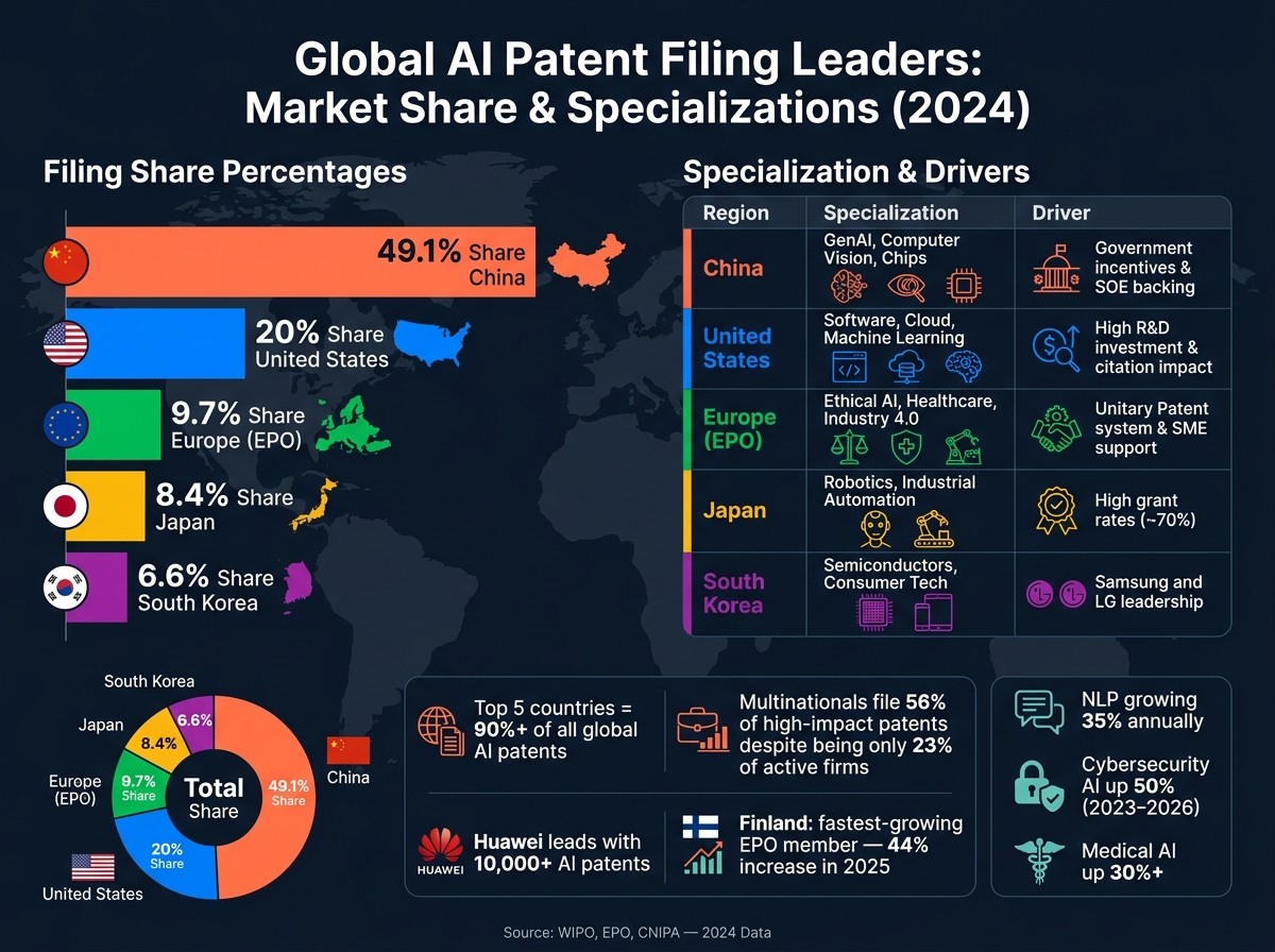 Global AI Patent Filing Leaders: Market Share & Specializations (2024)