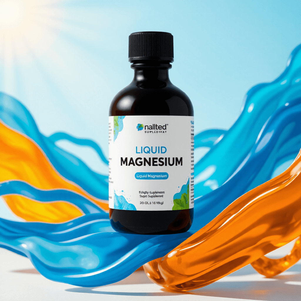product photography of a bottle of liquid magnesium supplement