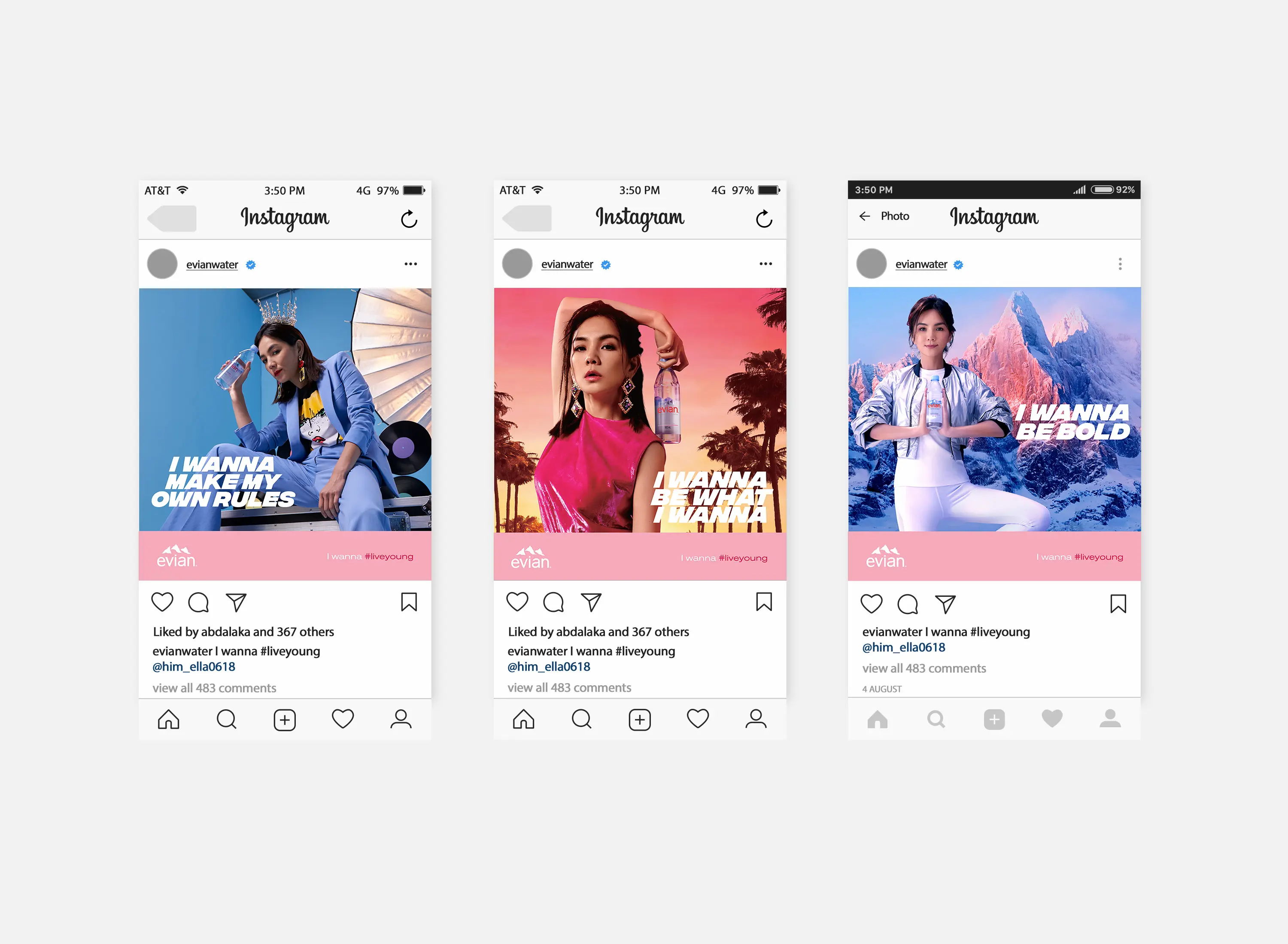 image of instagram post of evian - I wanna #liveyoung featuring ella chen