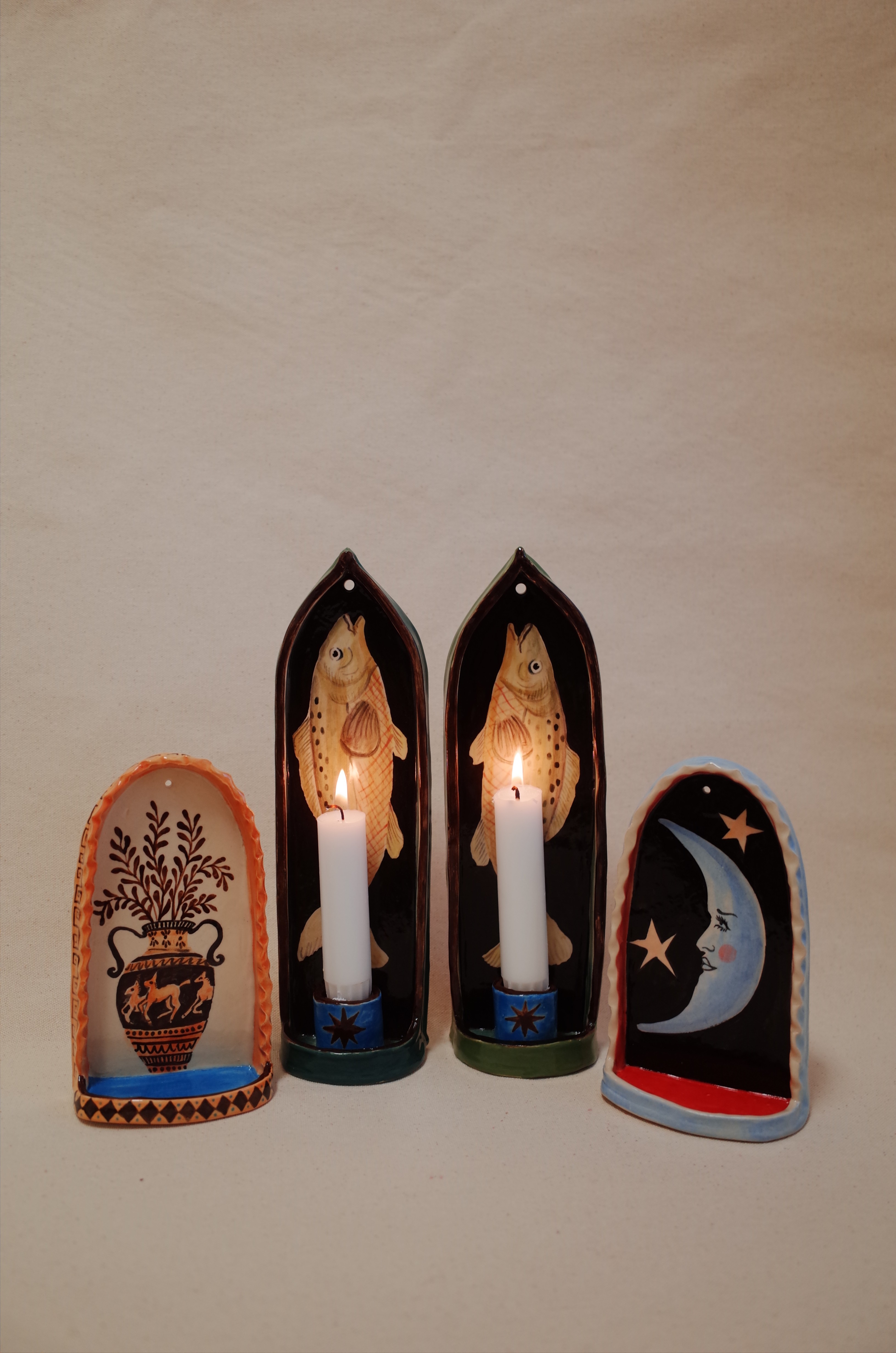 Hand-painted ceramic candle holders