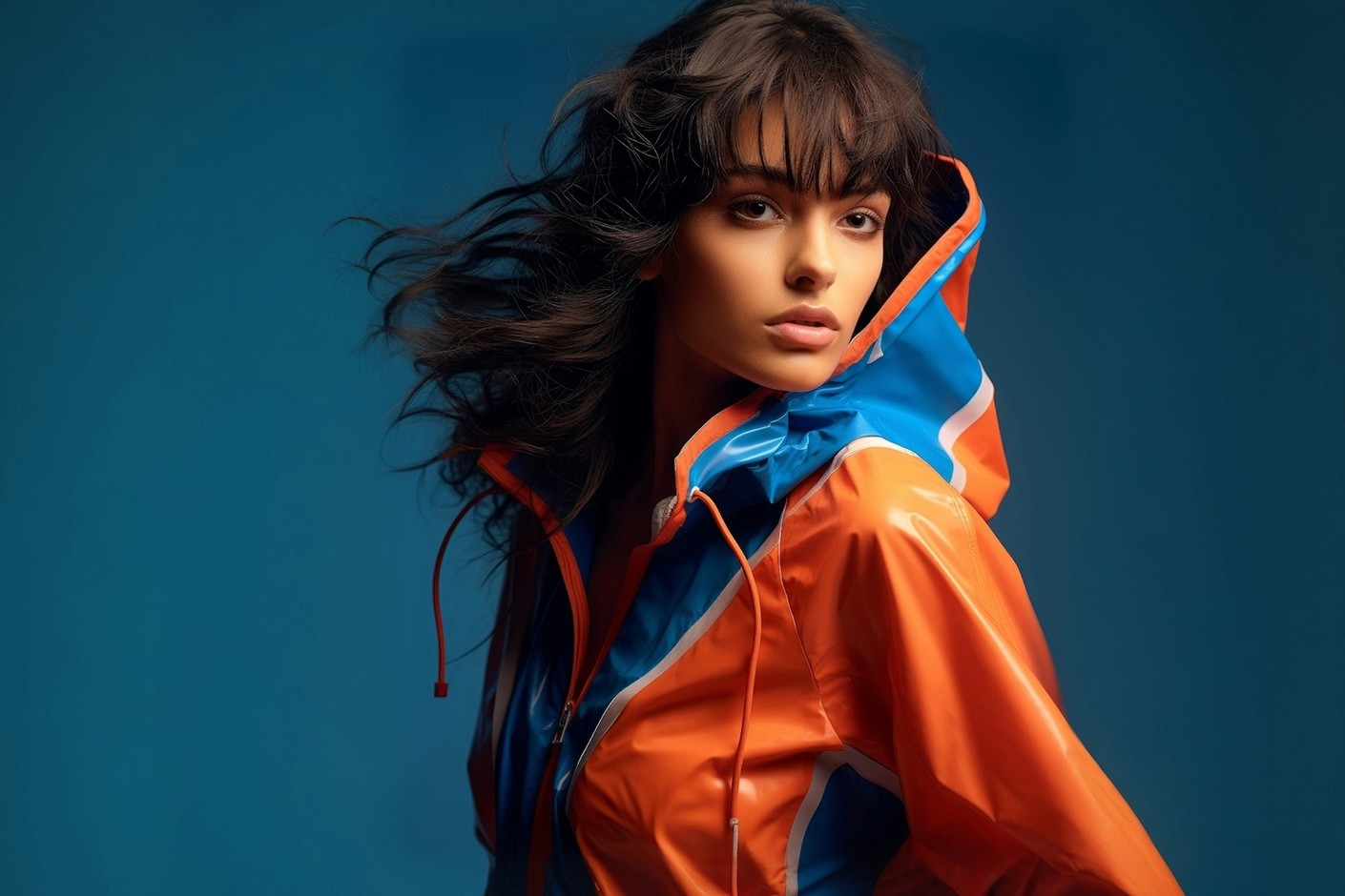 Model girl in orange coat