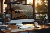 Mockup du site Léosky affiché sur un iMac dans un bureau, avec un chalet en bois et le slogan Vivez une expérience unique au cœur des 2 Alpes.