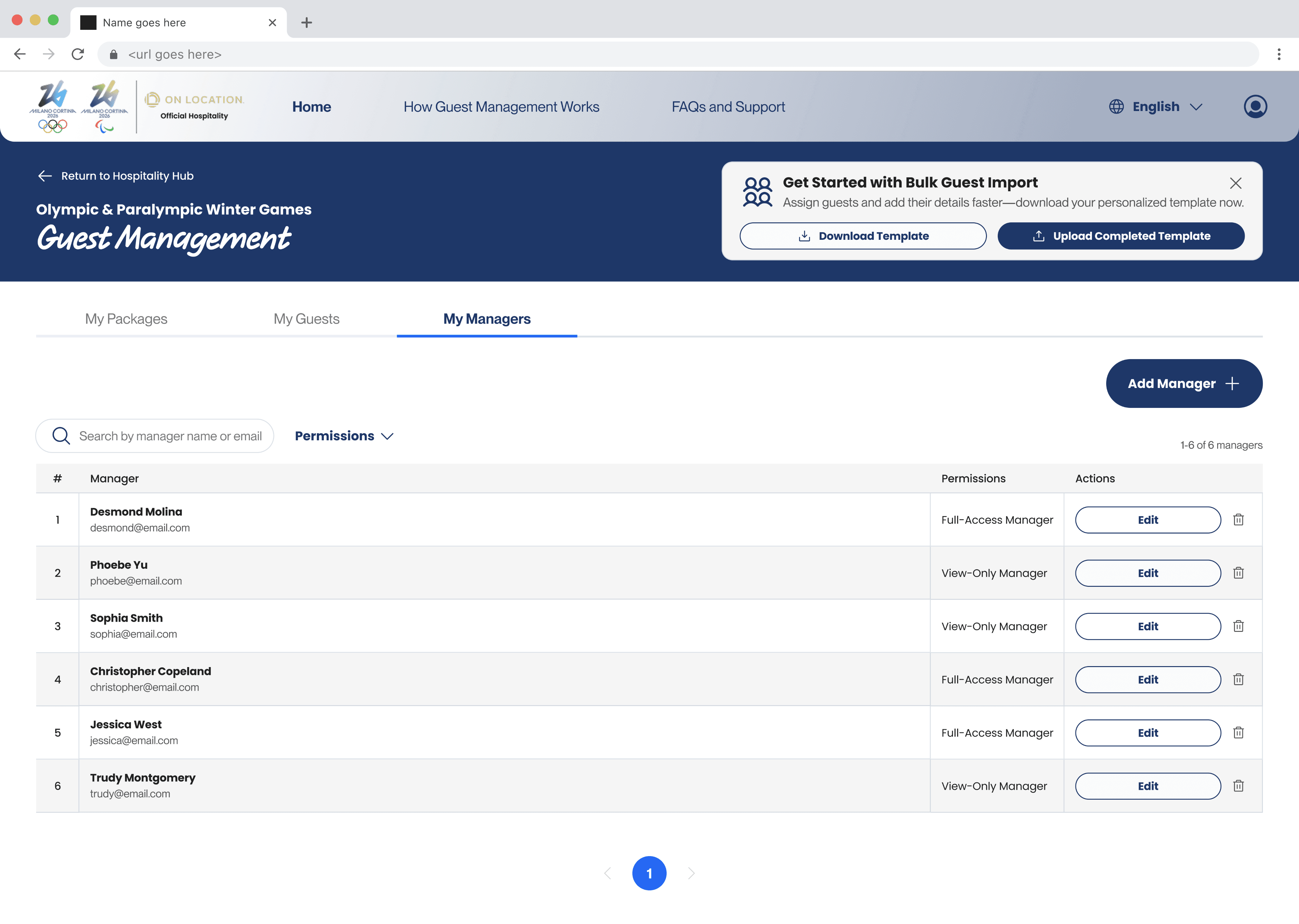 Guest Management My Managers page
