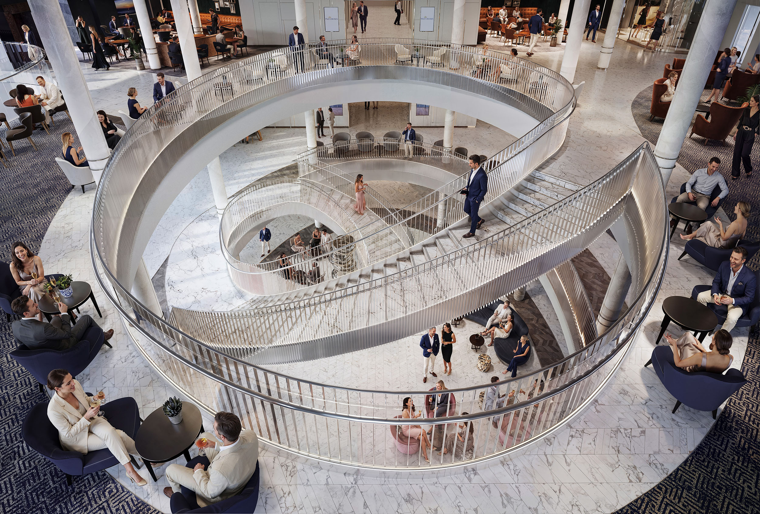 Architectural CGI render of a luxury interior staircase.