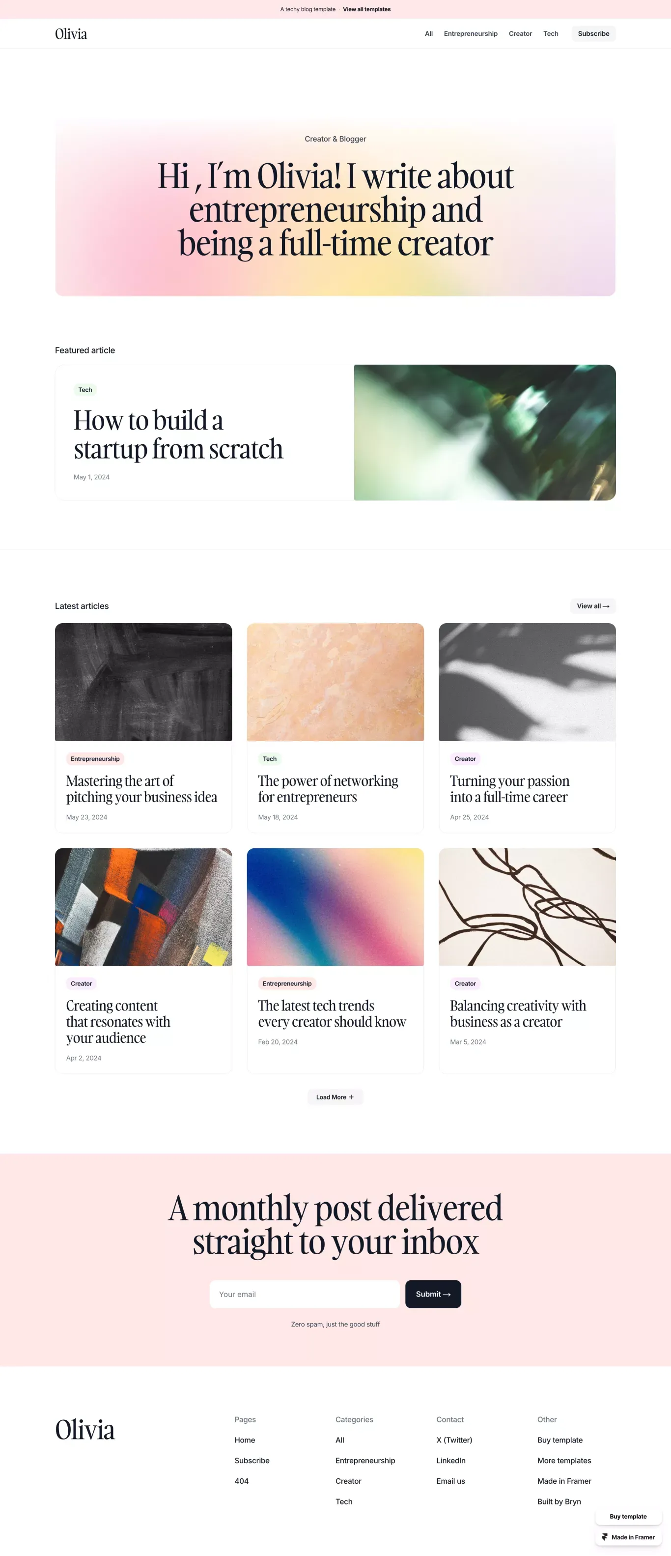 Compose - Blog Template for Framer landing page screenshot showcasing Writing design