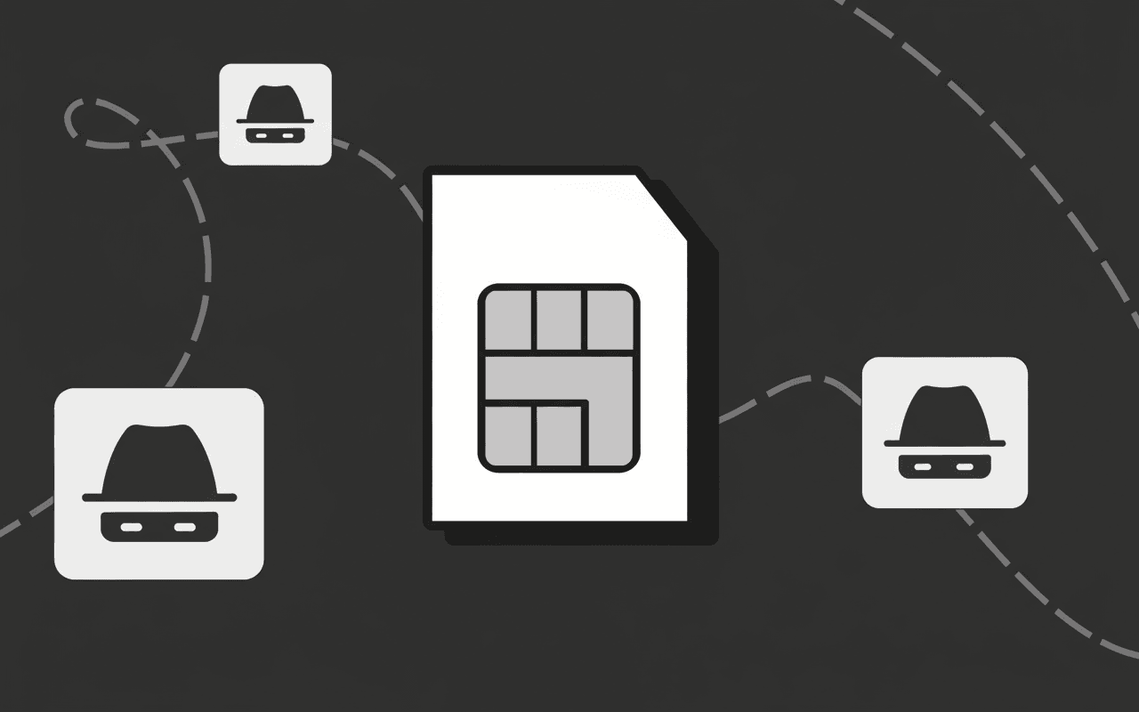 SIM card graphic with hacker icons symbolizing SIM swap fraud and Profiled Nigeria’s protection against identity theft.