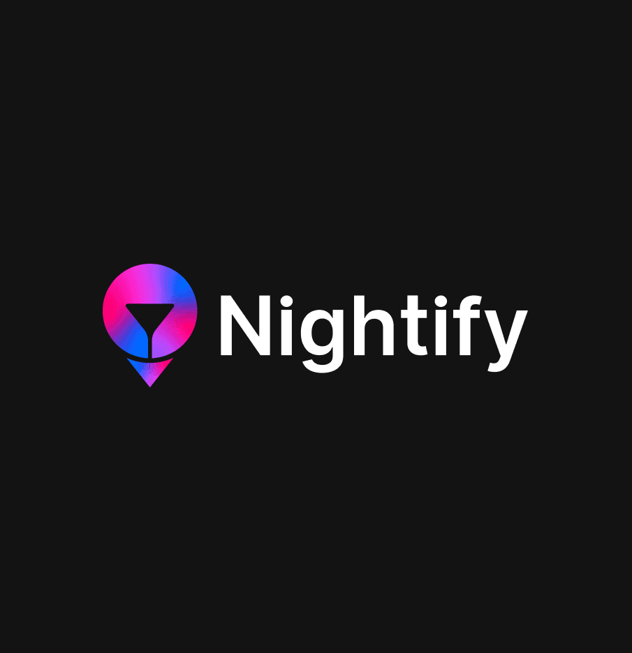 Nightify horizontal brand wordmark featuring the vibrant purple-to-blue gradient icon paired with clean, modern white sans-serif typography on a dark background.