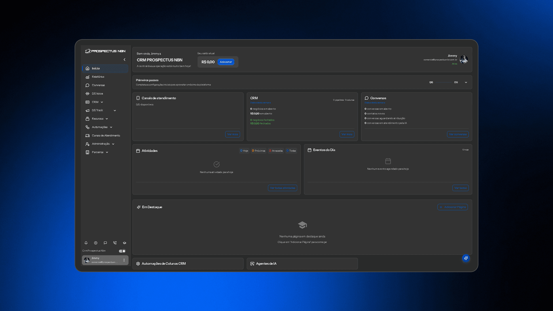 Hero image featuring a greyscaled communication platform on an abstract background.