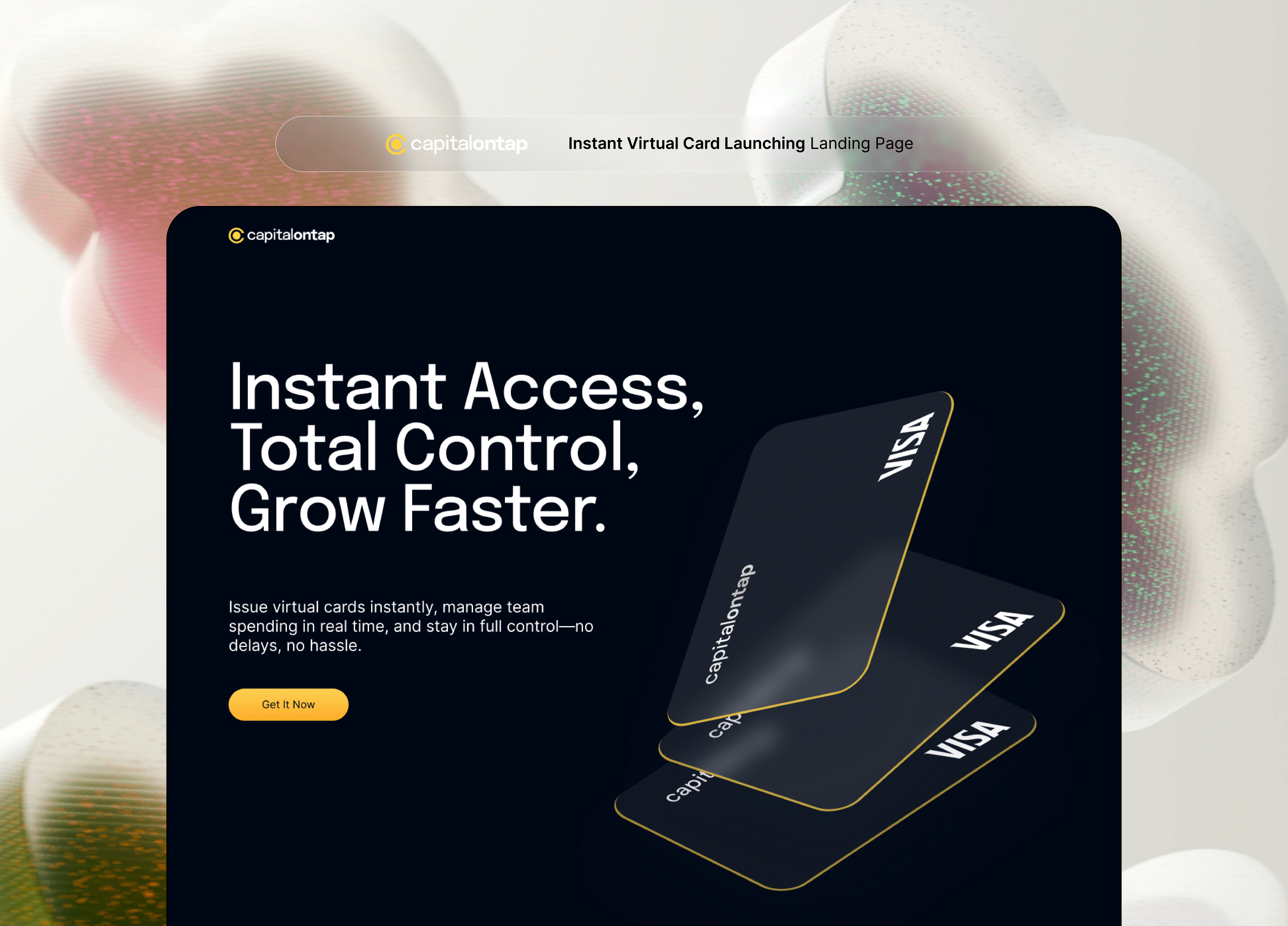 Instant-card launch page with A/B-tested hero variants that boosted sign-ups by simulated 22%.
